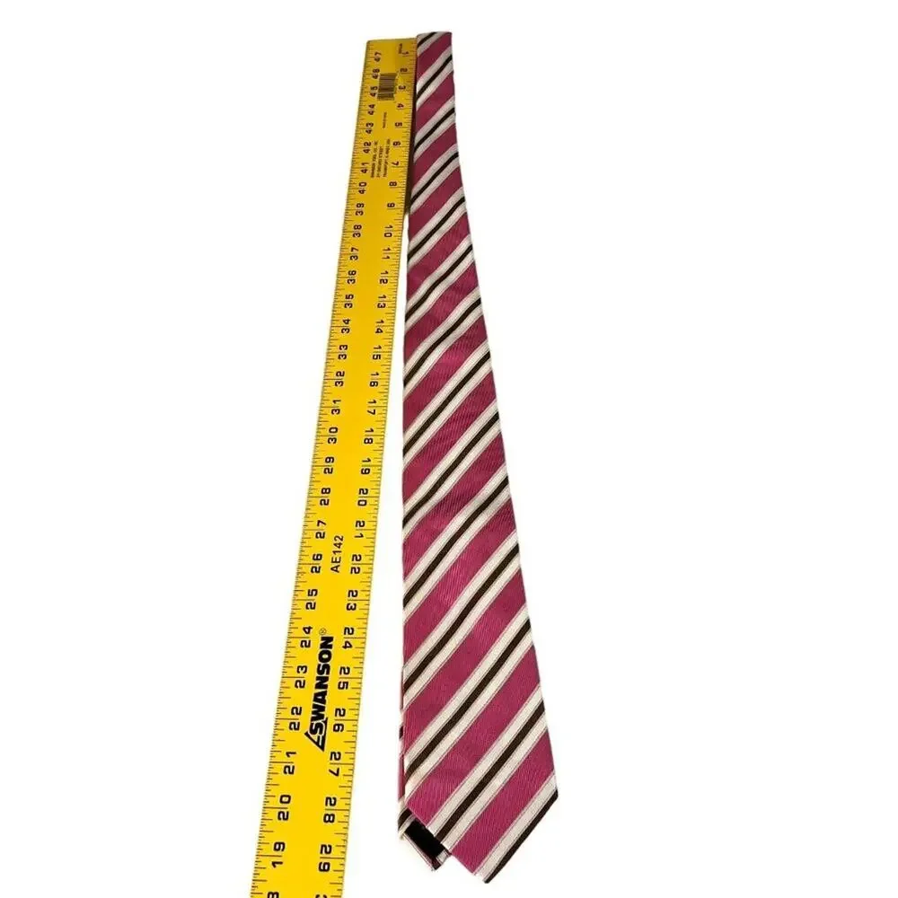 Boss Men's Diagonal Stripe Repp Silk NeckTie Made In Italy Multicolor Pink/Brown